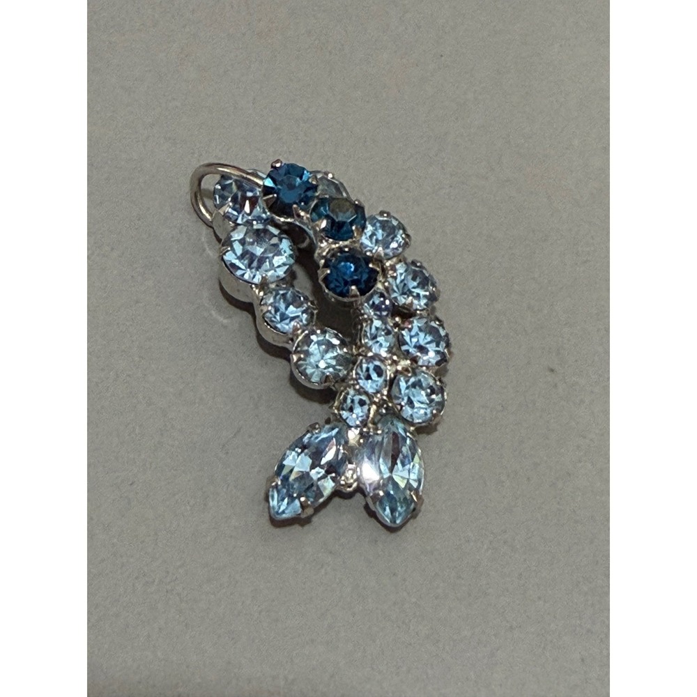 Blue Rhinestone Pendant Women Blue Silver Tone Vintage Cluster Marquise - Picture 4 of 8
